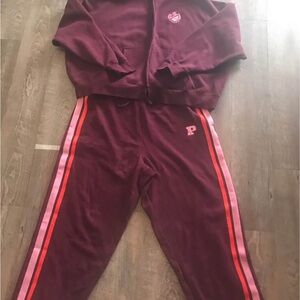 PINK Victoria's Secret Burgundy Joggers with Pink Stripes